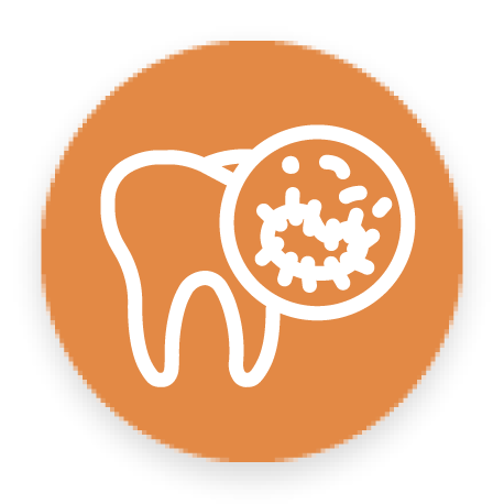 The image displays an icon with a toothbrush, toothpaste, and a toothpaste tube inside a circle, with a smaller icon of a mouth below them.